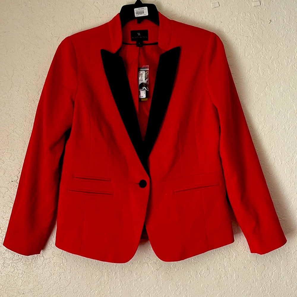 Worthington Red Black Collar Tuxedo Jacket Women's Size L